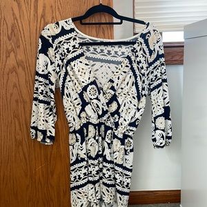 Dainty Hooligan Women’s Small Romper Dark Blue with Gold and White Design.